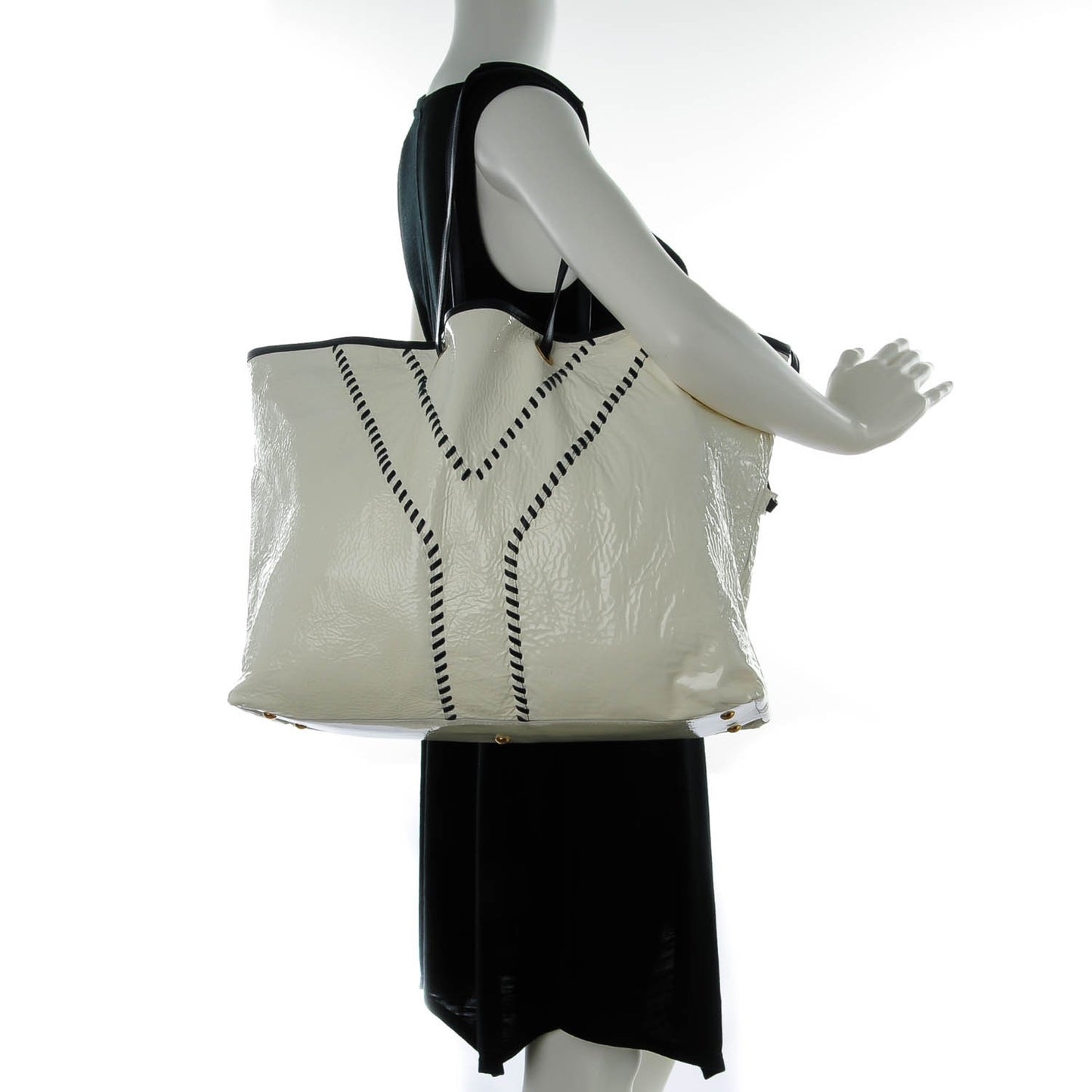 Lambskin Patent Large Neo Double Reversible Tote Navy White