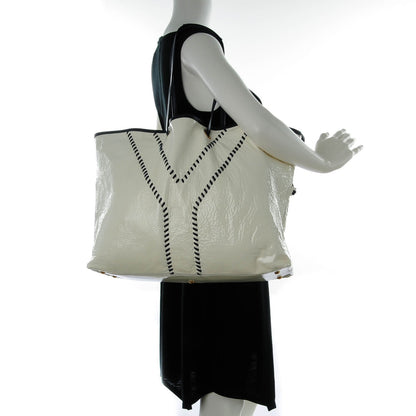 Saint Laurent Lambskin Patent Large Neo Double Reversible Tote Navy White 2 of 8