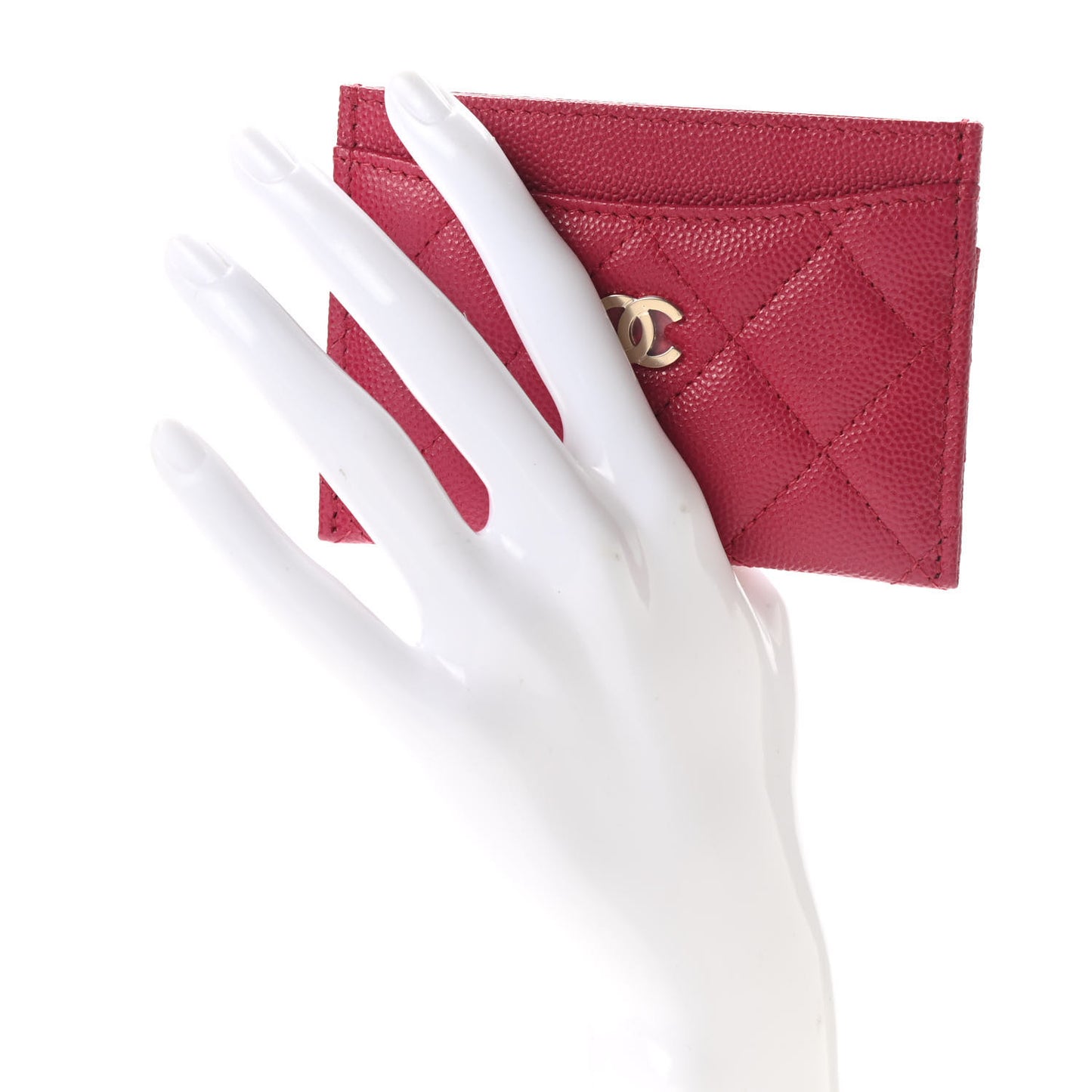 Caviar Quilted Card Holder Dark Pink