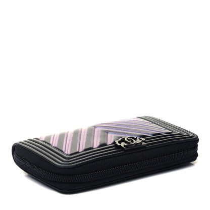 Chanel Calfskin Painted Chevron Embossed Small Boy Zip Wallet Black 4 of 9
