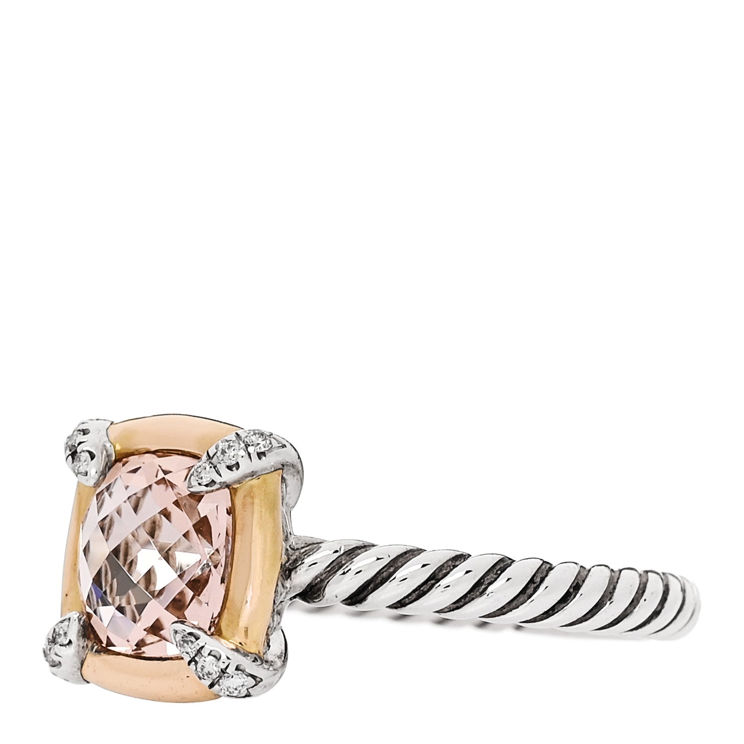 David Yurman Sterling Silver 18K Yellow Gold Diamond Morganite 7mm Petite Chatelaine Ring 54 6.75 3 of 5