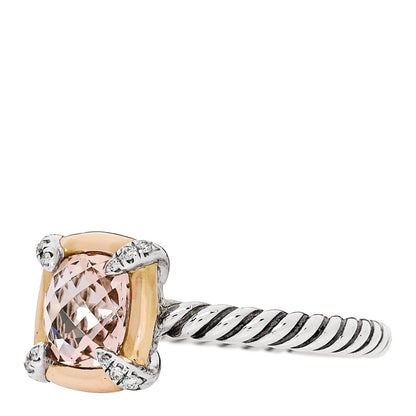 David Yurman Sterling Silver 18K Yellow Gold Diamond Morganite 7mm Petite Chatelaine Ring 54 6.75 3 of 5