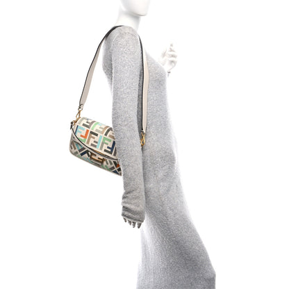 Fendi Canvas Vitello Seta FF Multicolor Embroidered Baguette Grezzo Multicolor Latte 2 of 10
