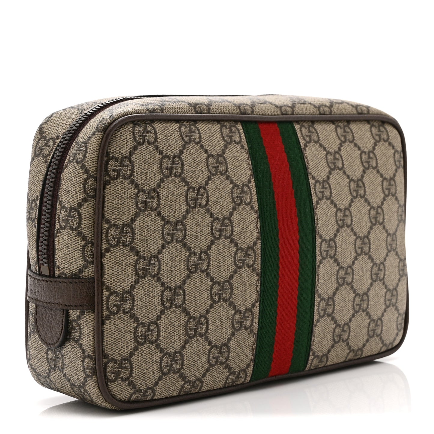 GG Supreme Monogram Textured Calfskin Web Small Cosmetic Case Beige Ebony New Acero