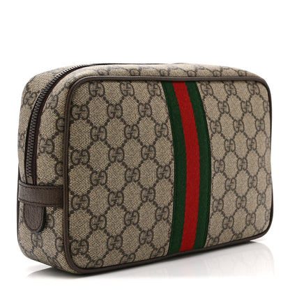 Gucci GG Supreme Monogram Textured Calfskin Web Small Cosmetic Case Beige Ebony New Acero 3 of 10
