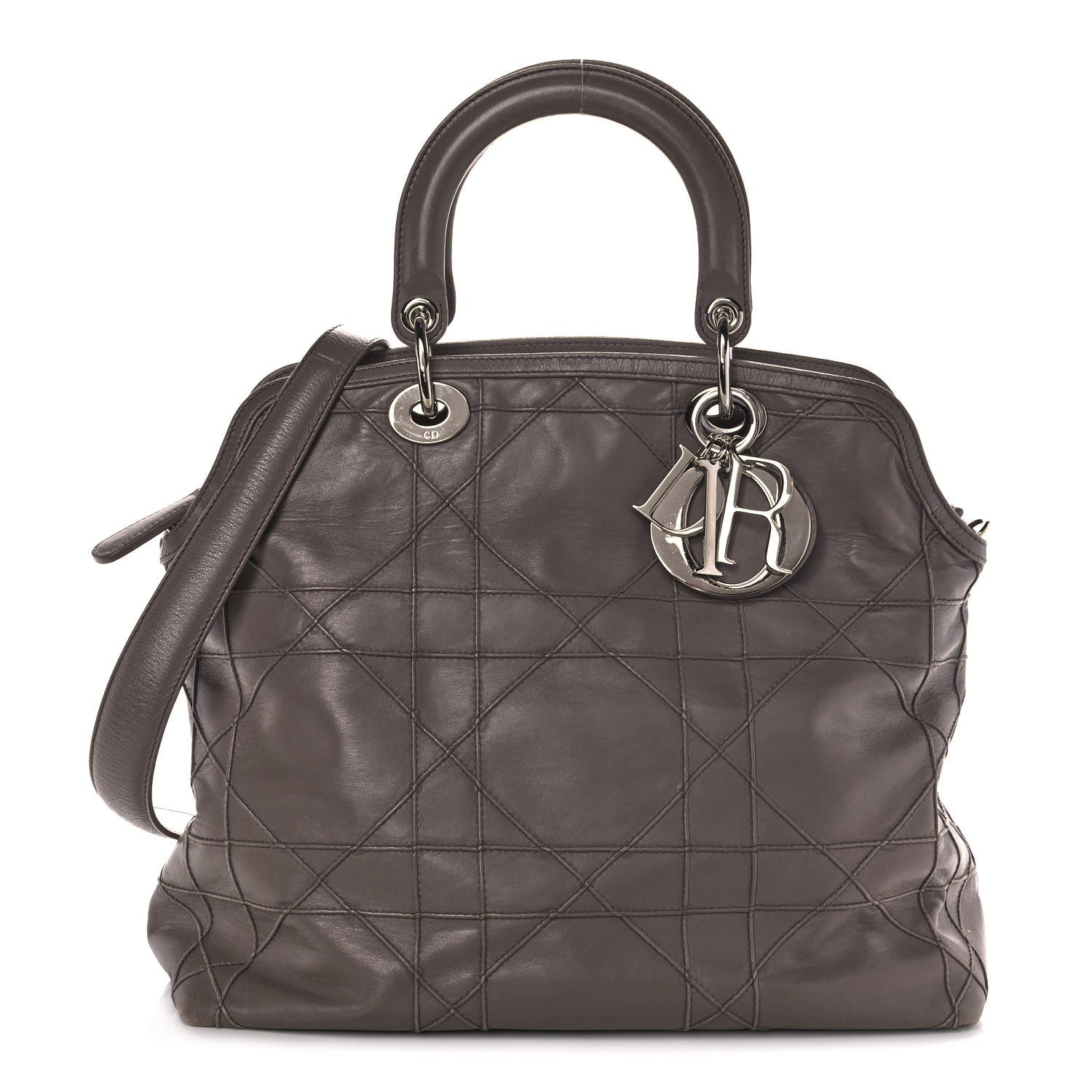 Christian Dior Lambskin Cannage Medium Granville Tote Dark Taupe 1 of 12
