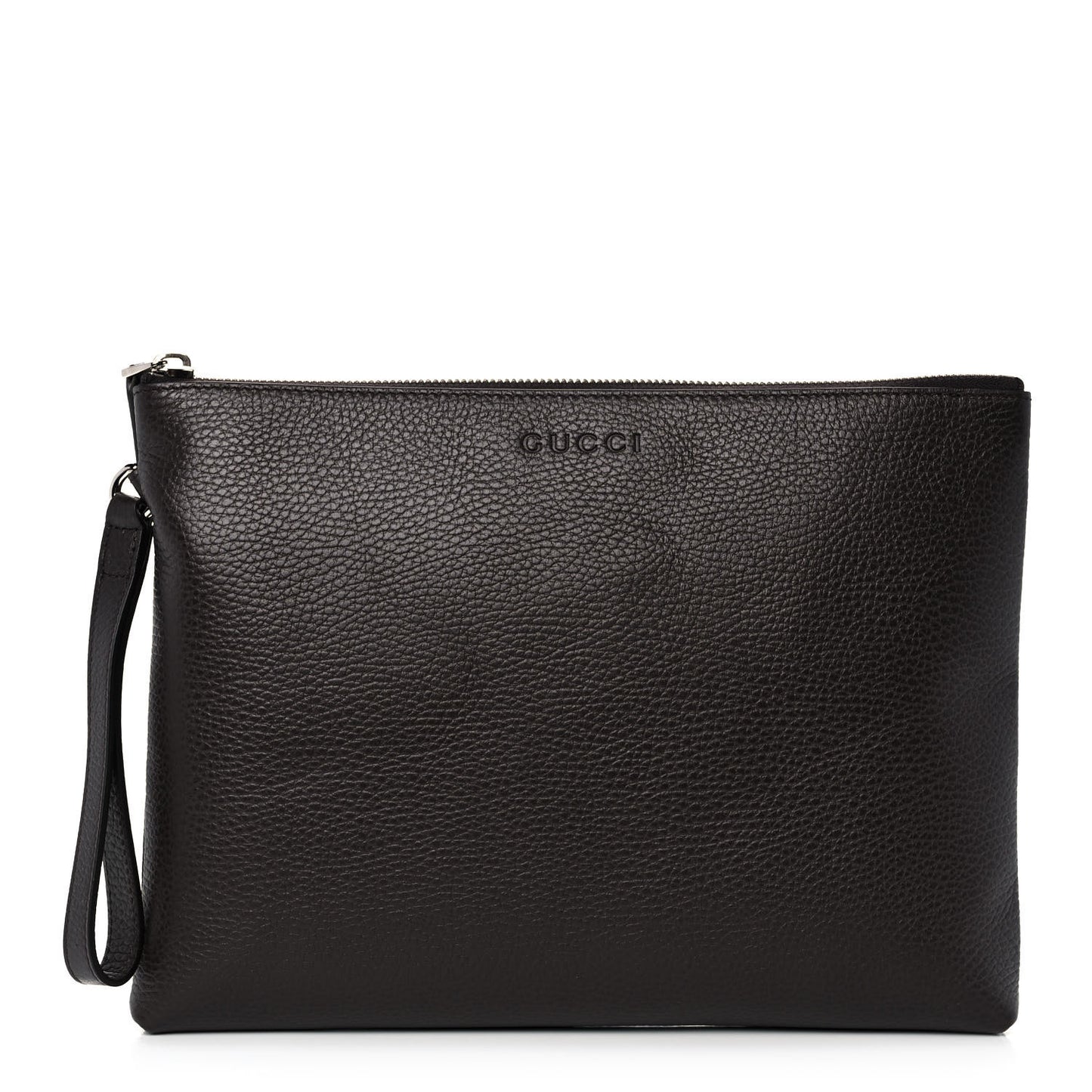 Grained Calfskin Zip Wristlet Pouch Black