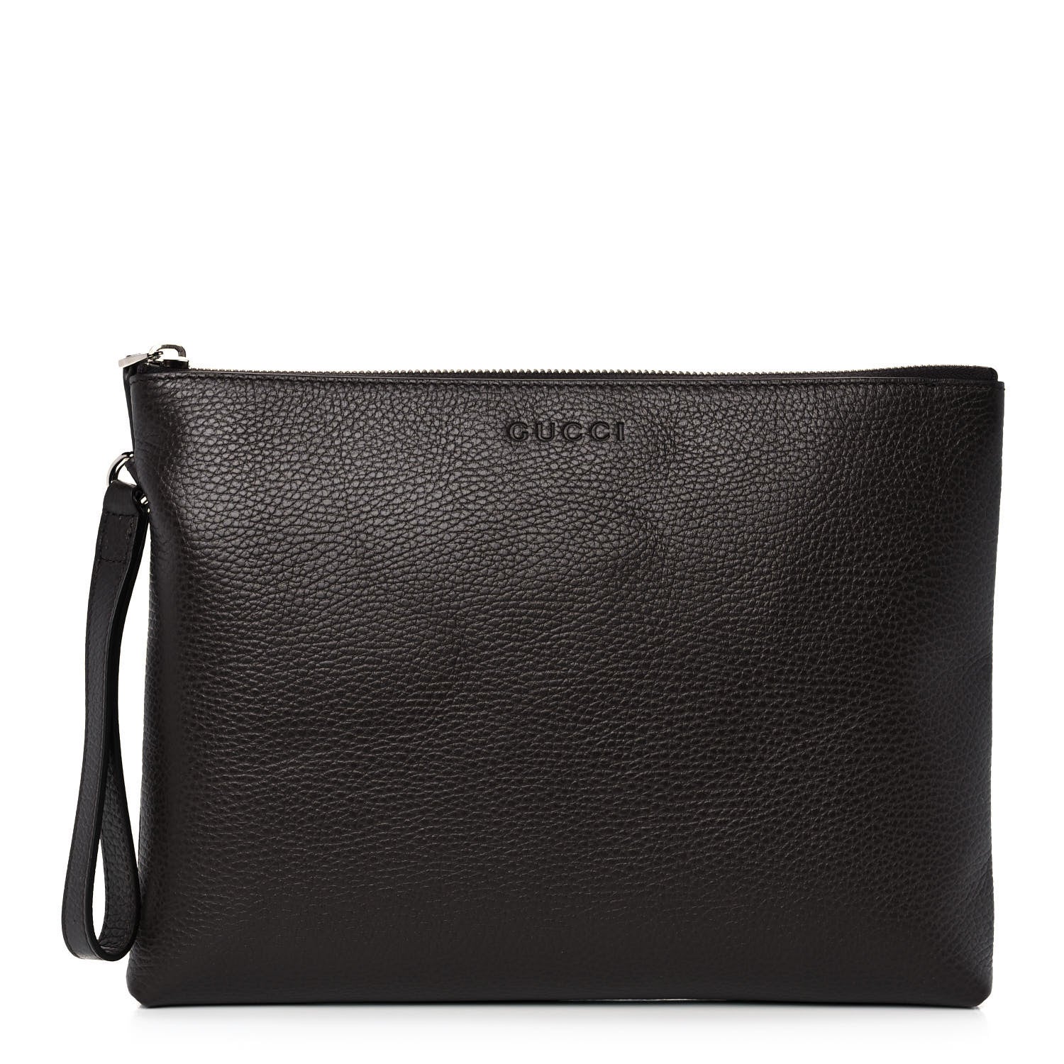 Gucci Grained Calfskin Zip Wristlet Pouch Brown 1 of 11