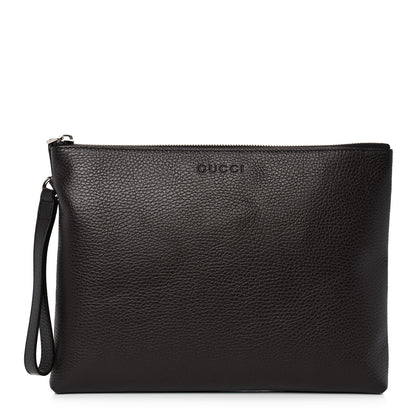 Gucci Grained Calfskin Zip Wristlet Pouch Brown 1 of 11