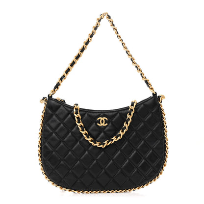 Chanel Shiny Crumpled Lambskin Quilted Large Trendy Chain Around Hobo Black 1 of 11