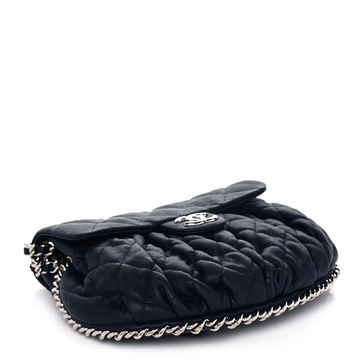 Washed Lambskin Quilted Mini Chain Around Flap Navy
