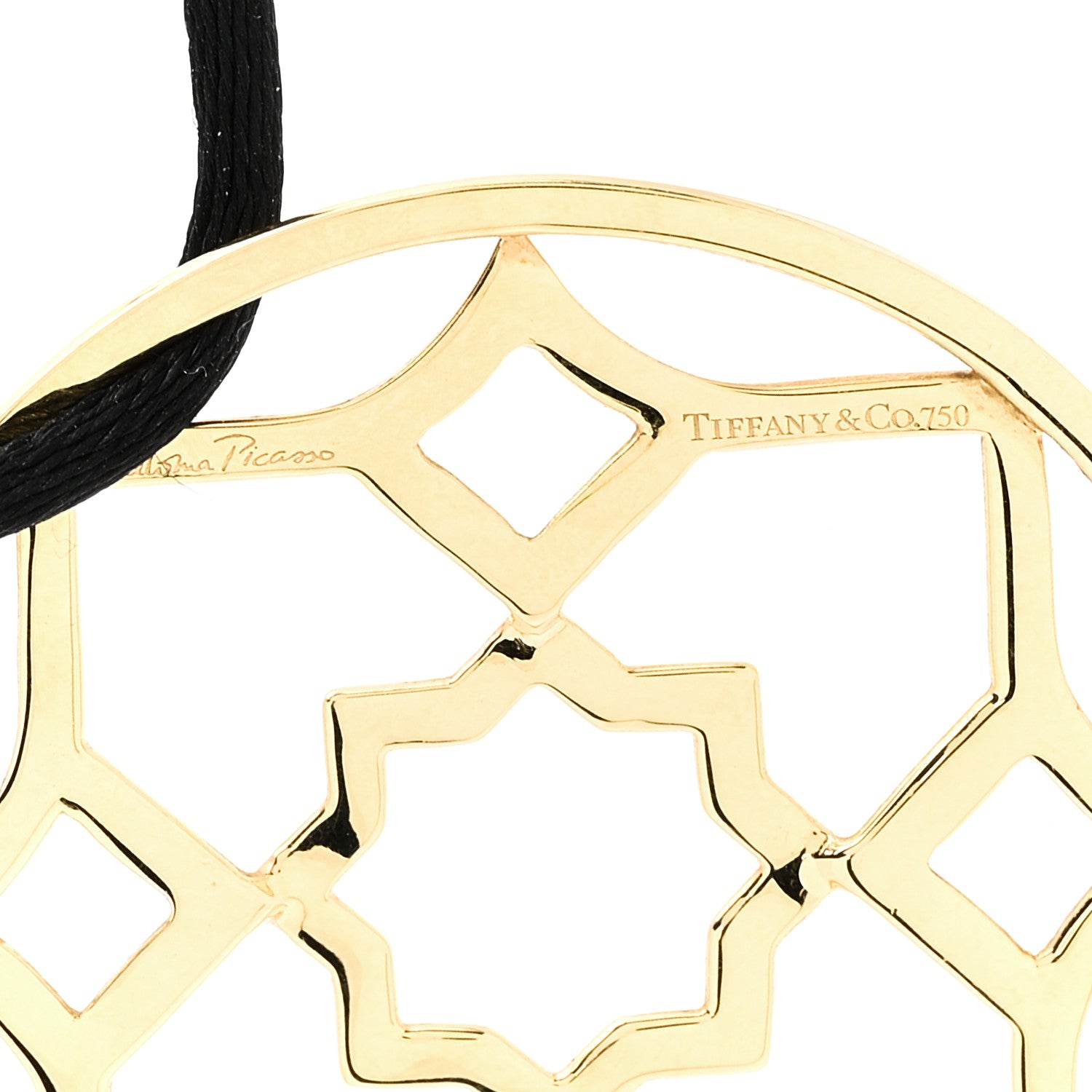 Tiffany 18K Yellow Gold Paloma Picasso Zellige Medallion Pendant Cord Necklace 5 of 5