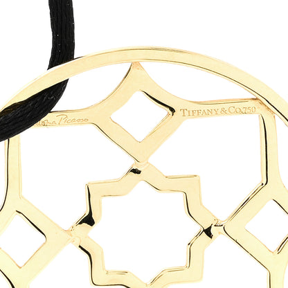 Tiffany 18K Yellow Gold Paloma Picasso Zellige Medallion Pendant Cord Necklace 5 of 5