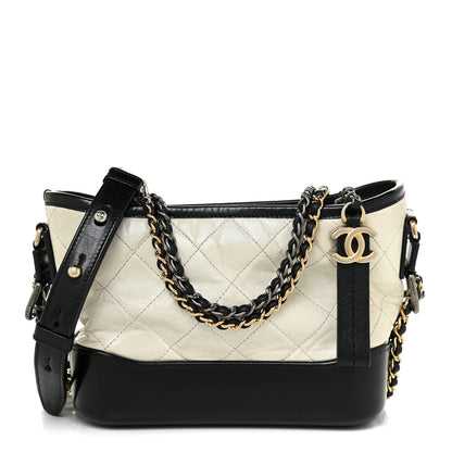 Chanel Aged Calfskin Quilted Small Gabrielle Hobo Black White 1 of 16