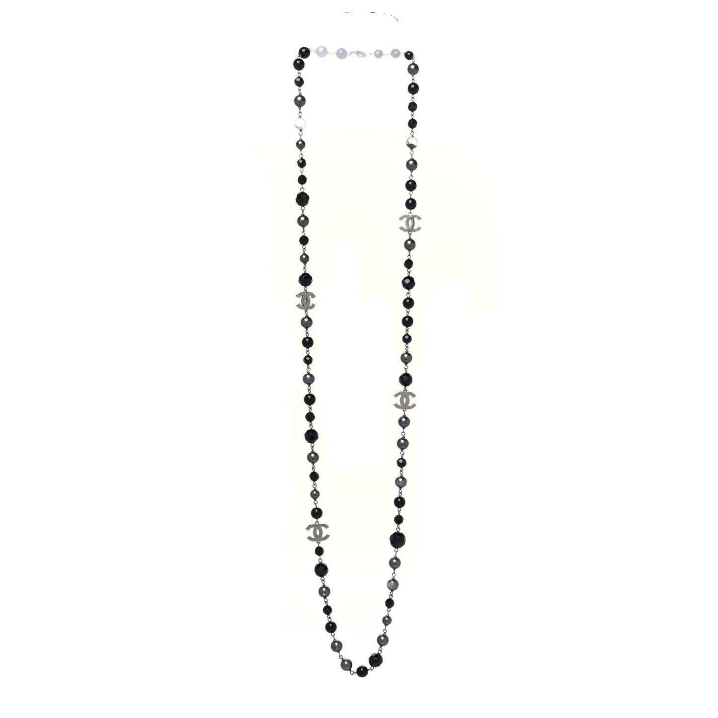 Ruthenium Pearl Beaded CC Long Necklace Black