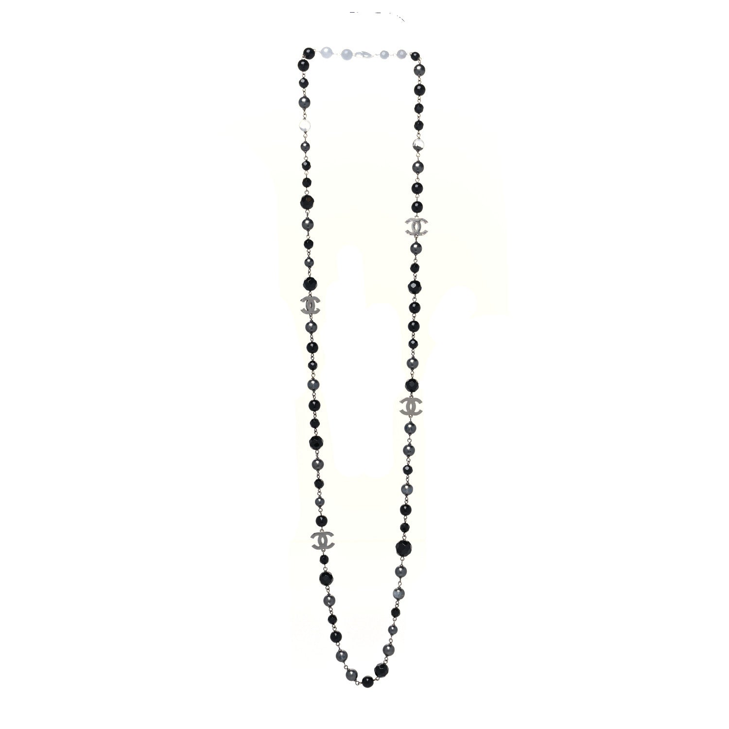 Chanel Ruthenium Pearl Beaded CC Long Necklace Black 3 of 4