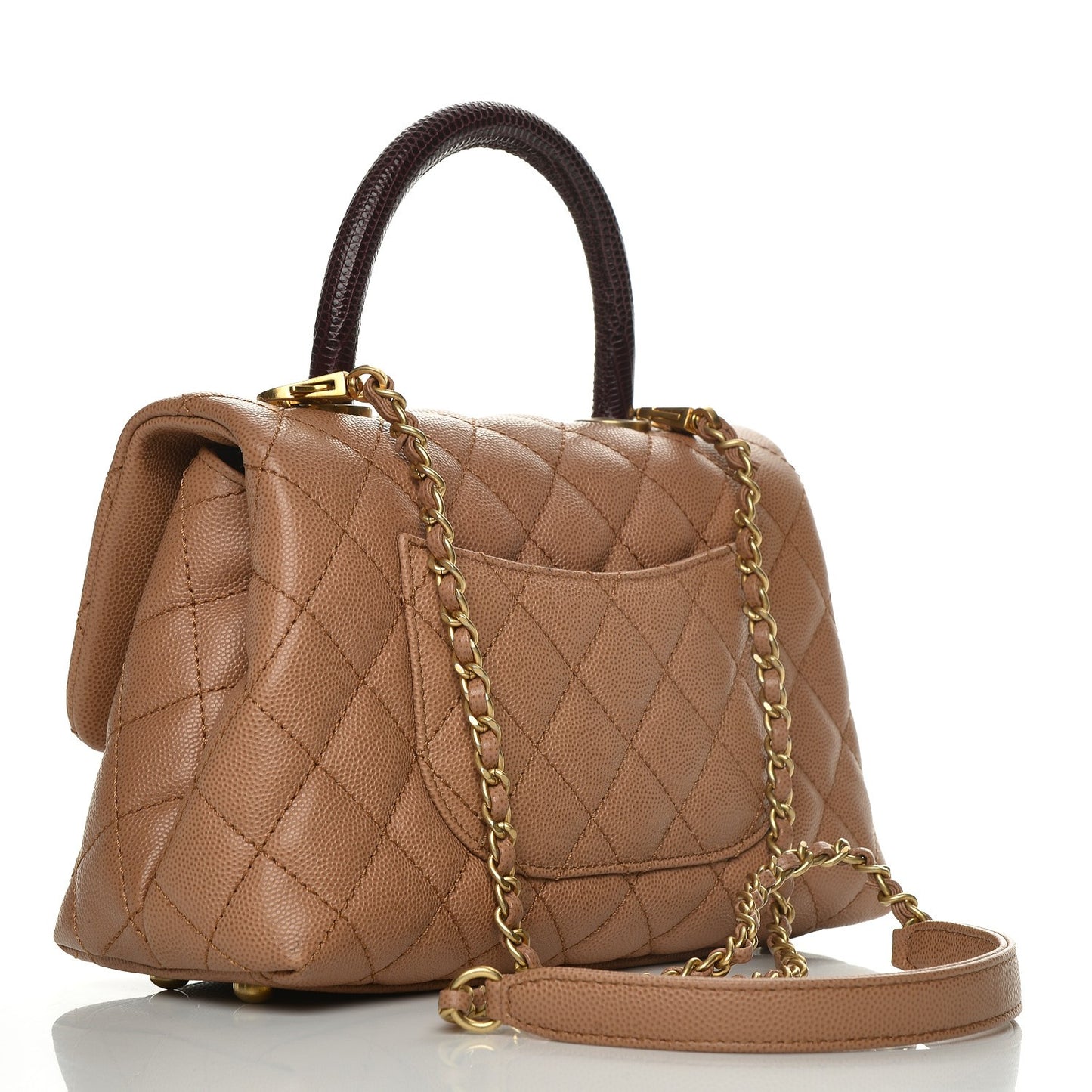 Caviar Lizard Quilted Mini Coco Handle Flap Beige