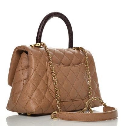 Chanel Caviar Lizard Quilted Mini Coco Handle Flap Beige 3 of 7