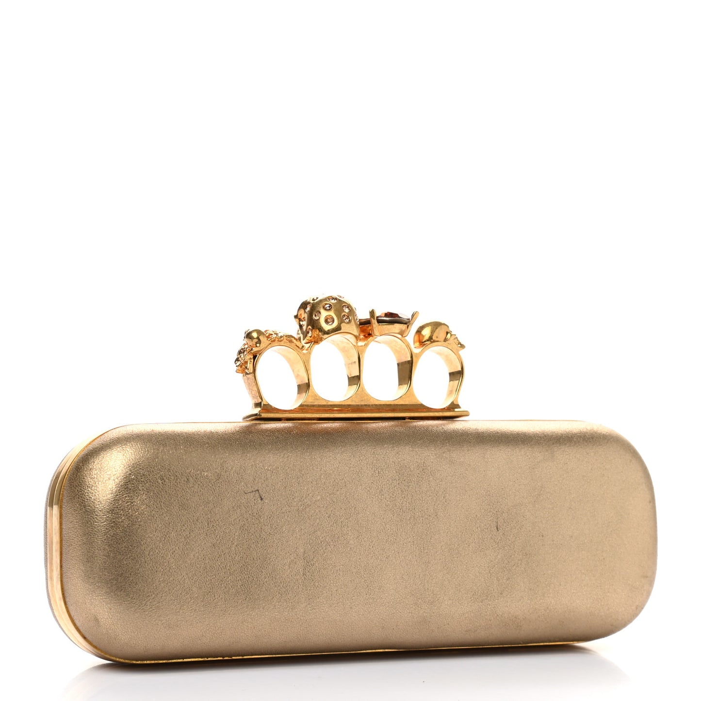 Metallic Lambskin Skull Knuckle Box Clutch Gold