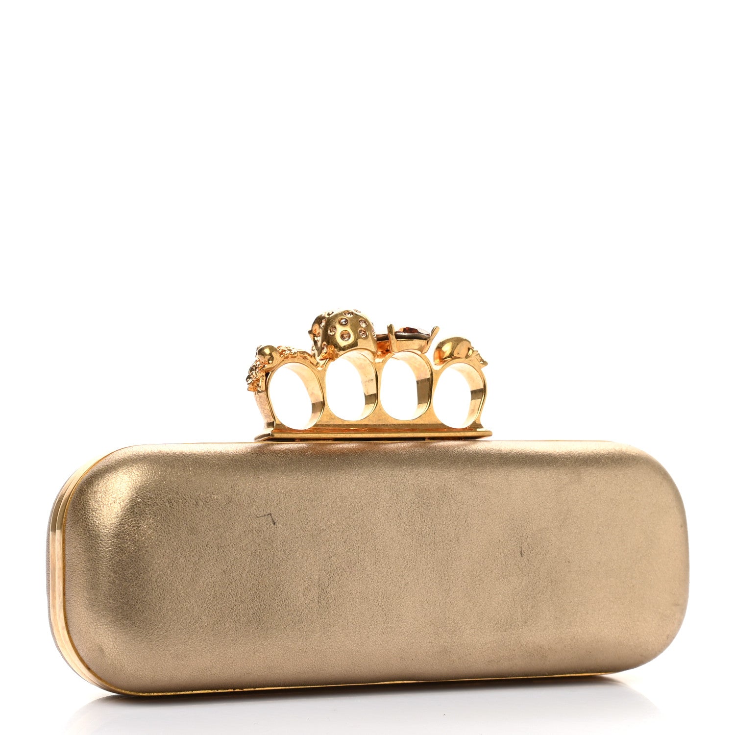 Alexander McQueen Metallic Lambskin Skull Knuckle Box Clutch Gold 3 of 11