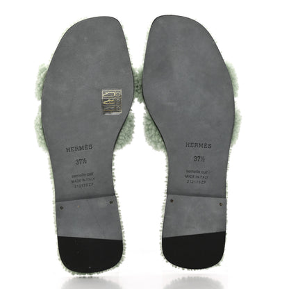 Hermes Woolskin Oran Sandals 37.5 Vert D’eau 5 of 8