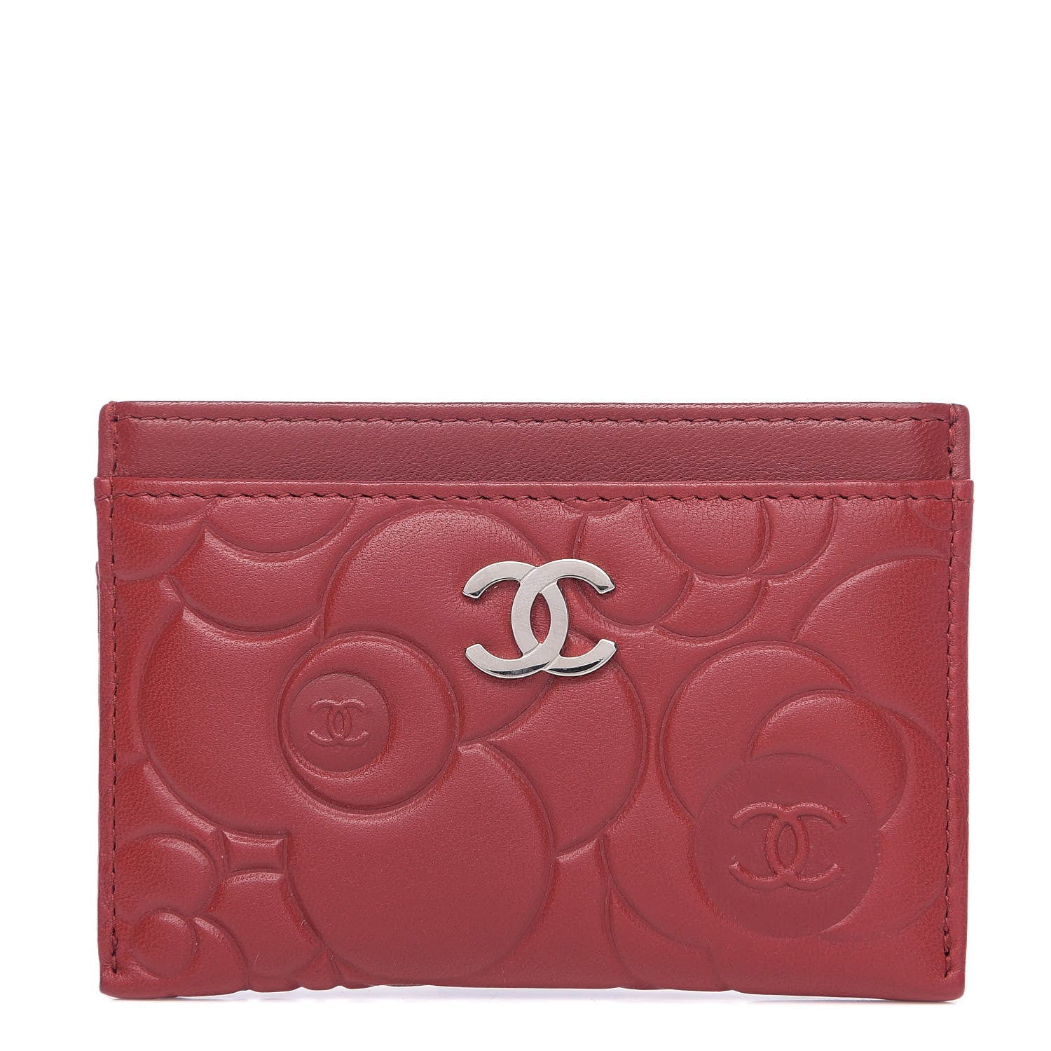 Chanel Lambskin Camellia Embossed Card Holder Red 1 of 8