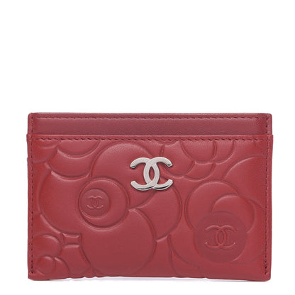 Chanel Lambskin Camellia Embossed Card Holder Red 1 of 8