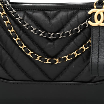 Chanel Aged Calfskin Chevron Quilted Small Gabrielle Hobo Black 8 of 12
