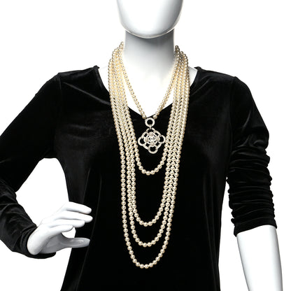 Chanel Pearl Crystal CC Multi Strand Necklace Silver 2 of 11