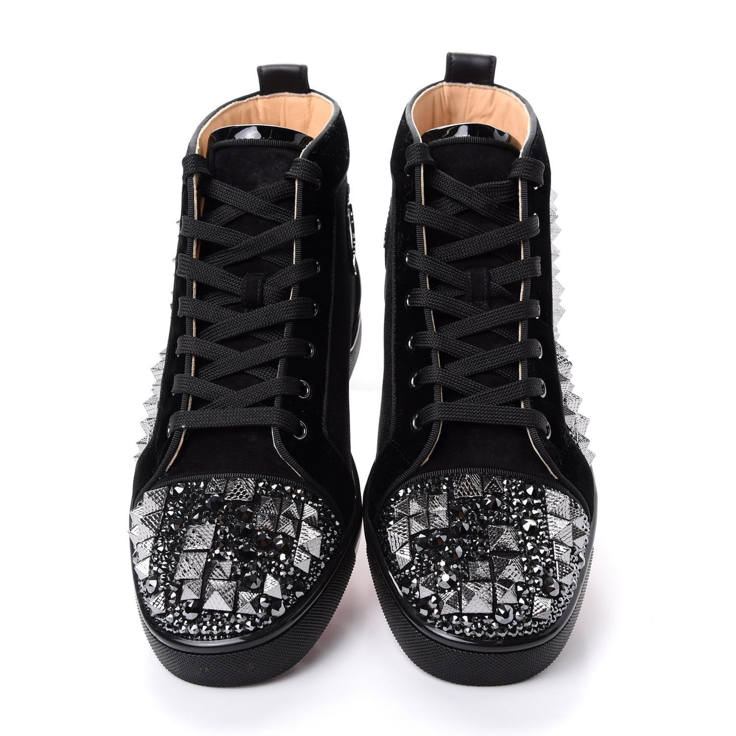 Calfskin Velvet Strass Mens Louis Spikes Flat Sneakers 41 Black