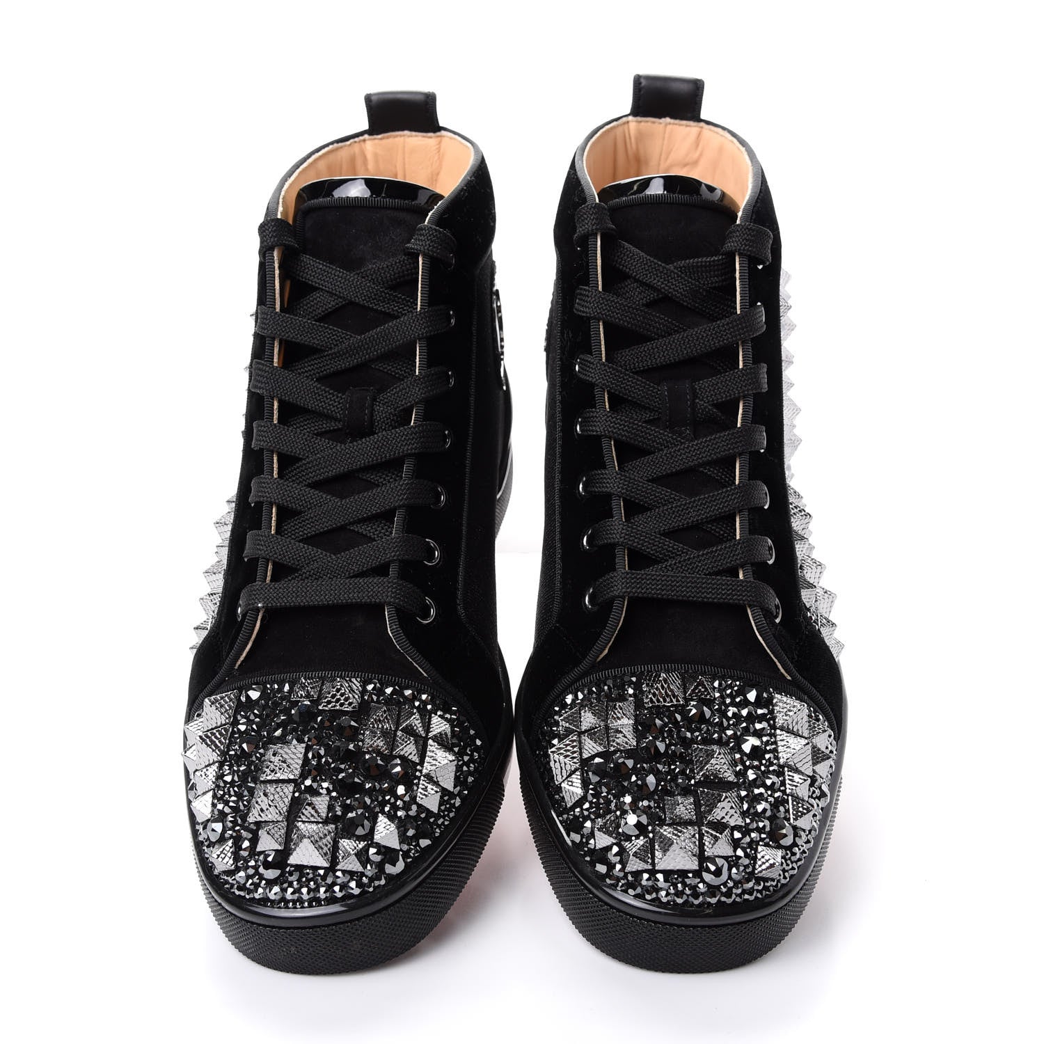Christian Louboutin Calfskin Velvet Strass Mens Louis Spikes Flat Sneakers 41 Black 5 of 11