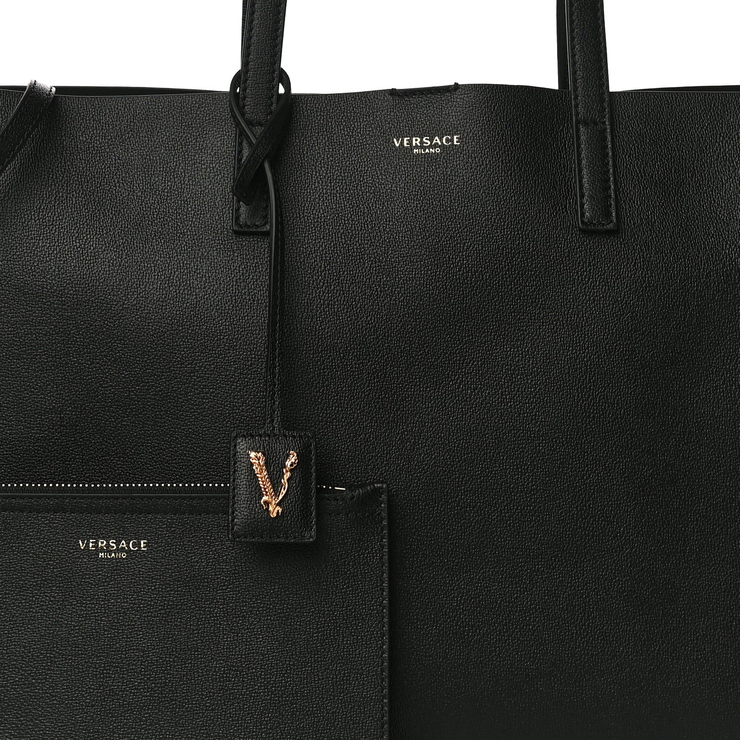 Versace Calfskin Virtus Tote Black 7 of 9