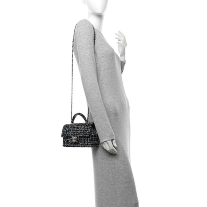 Chanel Tweed Quilted Mini Top Handle Rectangular Flap Black White 3 of 11