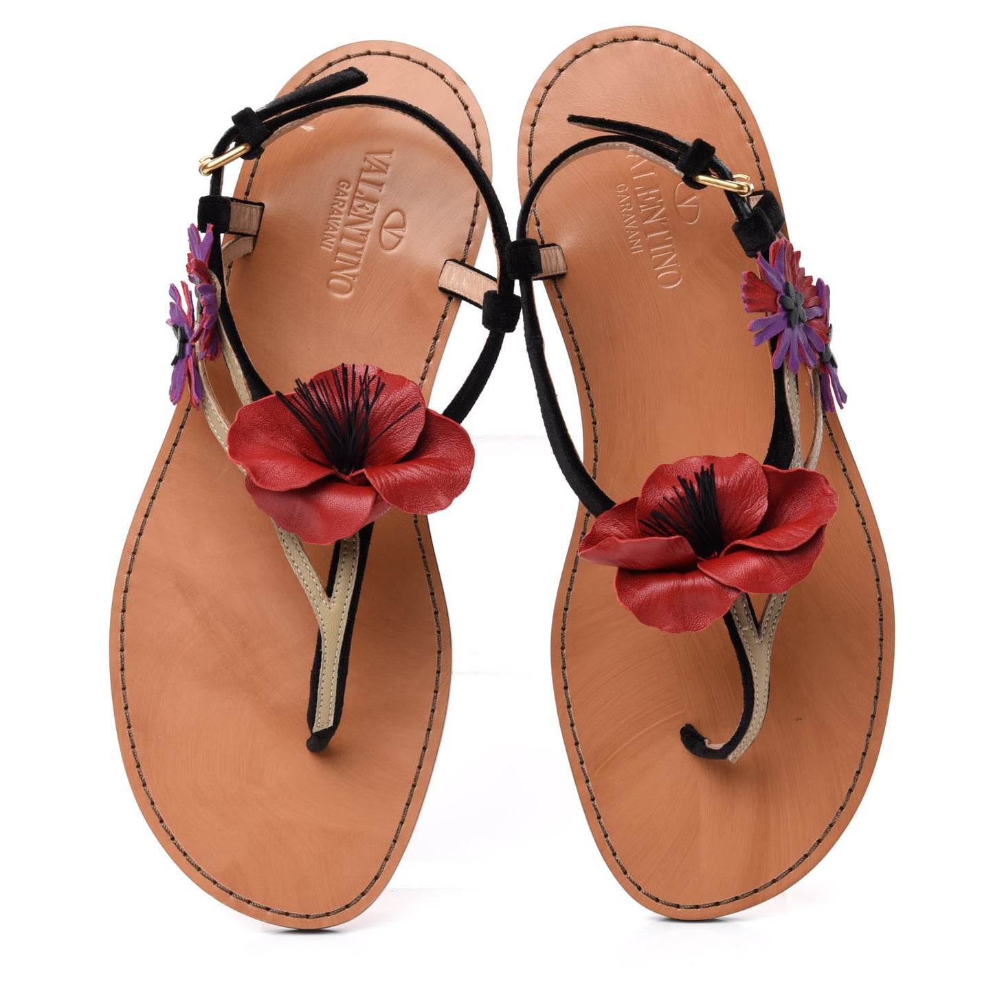 Suede Calfskin Slingback Flat Thong Sandals 36 Black