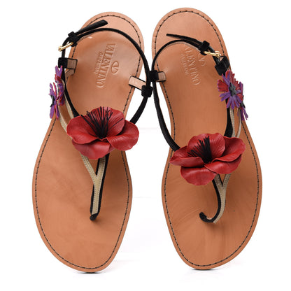 Valentino Garavani Suede Calfskin Slingback Flat Thong Sandals 36 Black 5 of 10