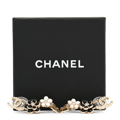 Chanel Crystal Enamel Flower CC Earrings Gold White Black 6 of 6