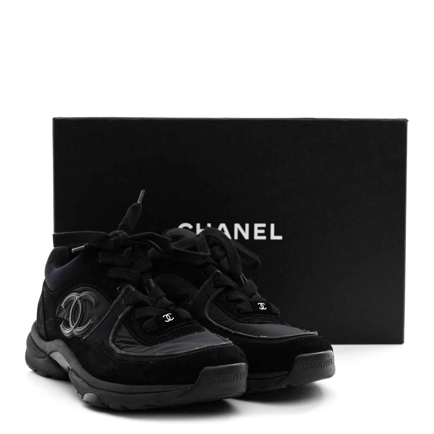 Fabric Calfskin Suede CC Sneakers 38 Black