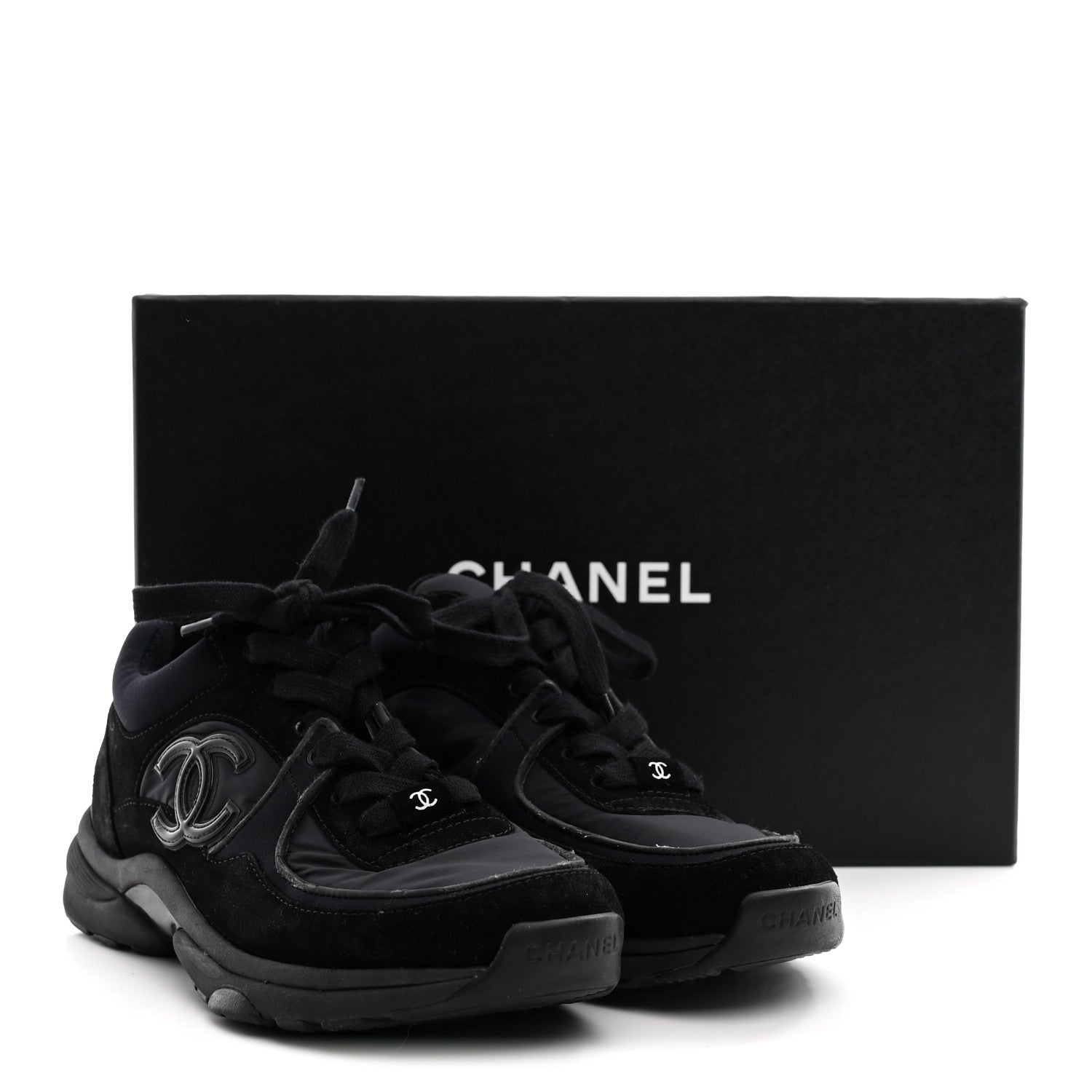 Chanel Fabric Calfskin Suede CC Sneakers 38 Black 10 of 10
