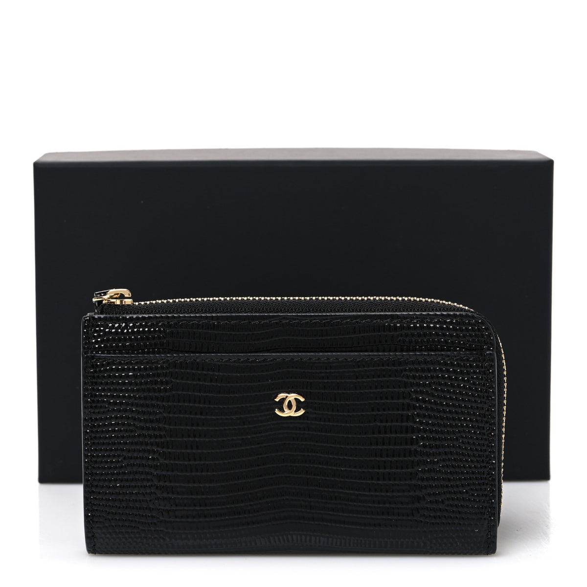 Chanel Lizard Embossed Long Zipped Wallet Black 8 of 8