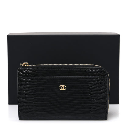 Chanel Lizard Embossed Long Zipped Wallet Black 8 of 8