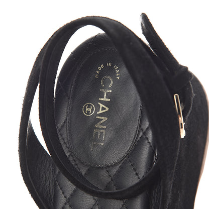 Chanel Suede Platform Wedge Sandals 37.5 Black 6 of 7