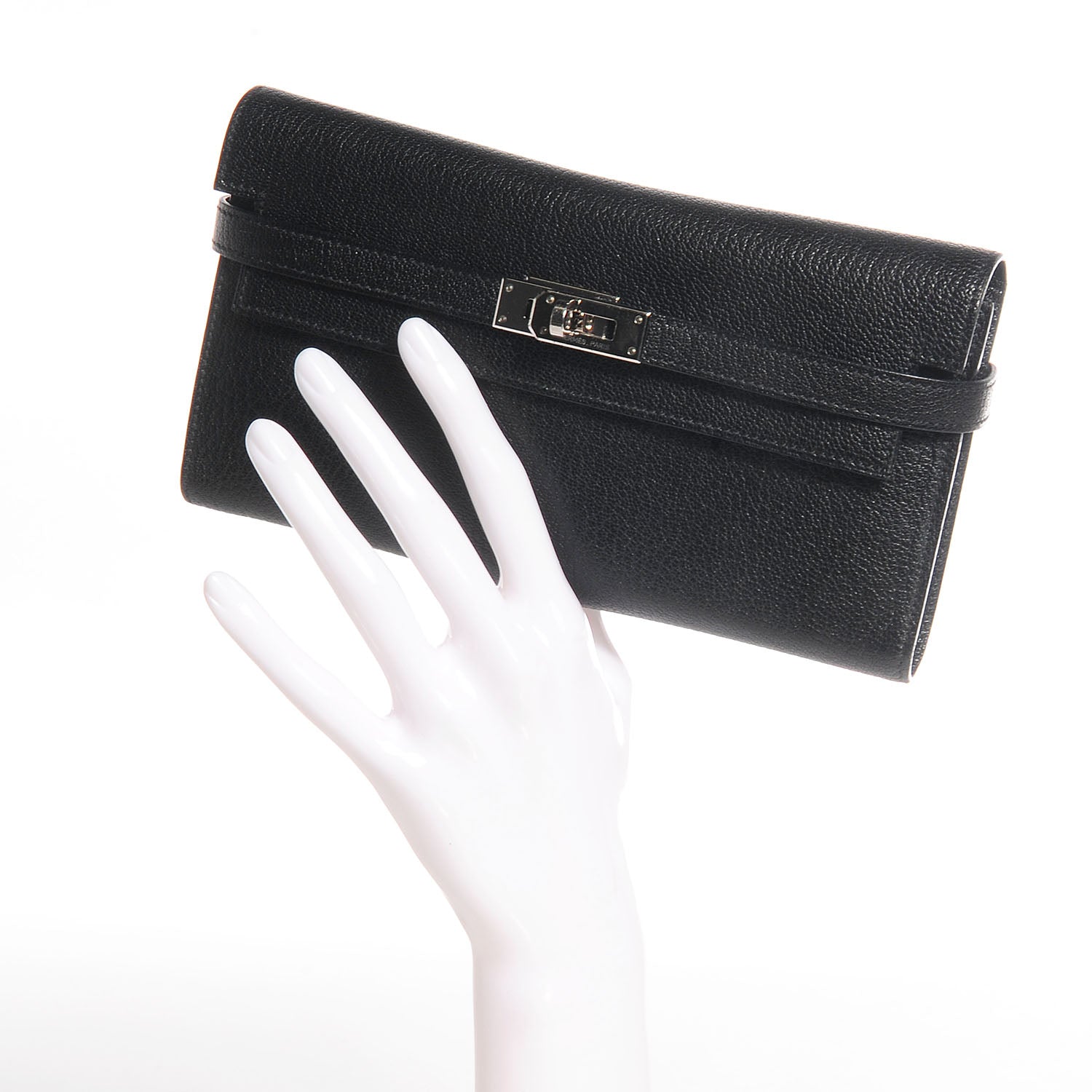 Hermes Chèvre Mysore Kelly Longue Wallet Black 2 of 15