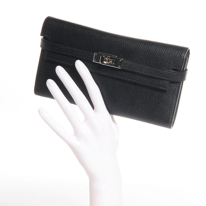 Hermes Chèvre Mysore Kelly Longue Wallet Black 2 of 15