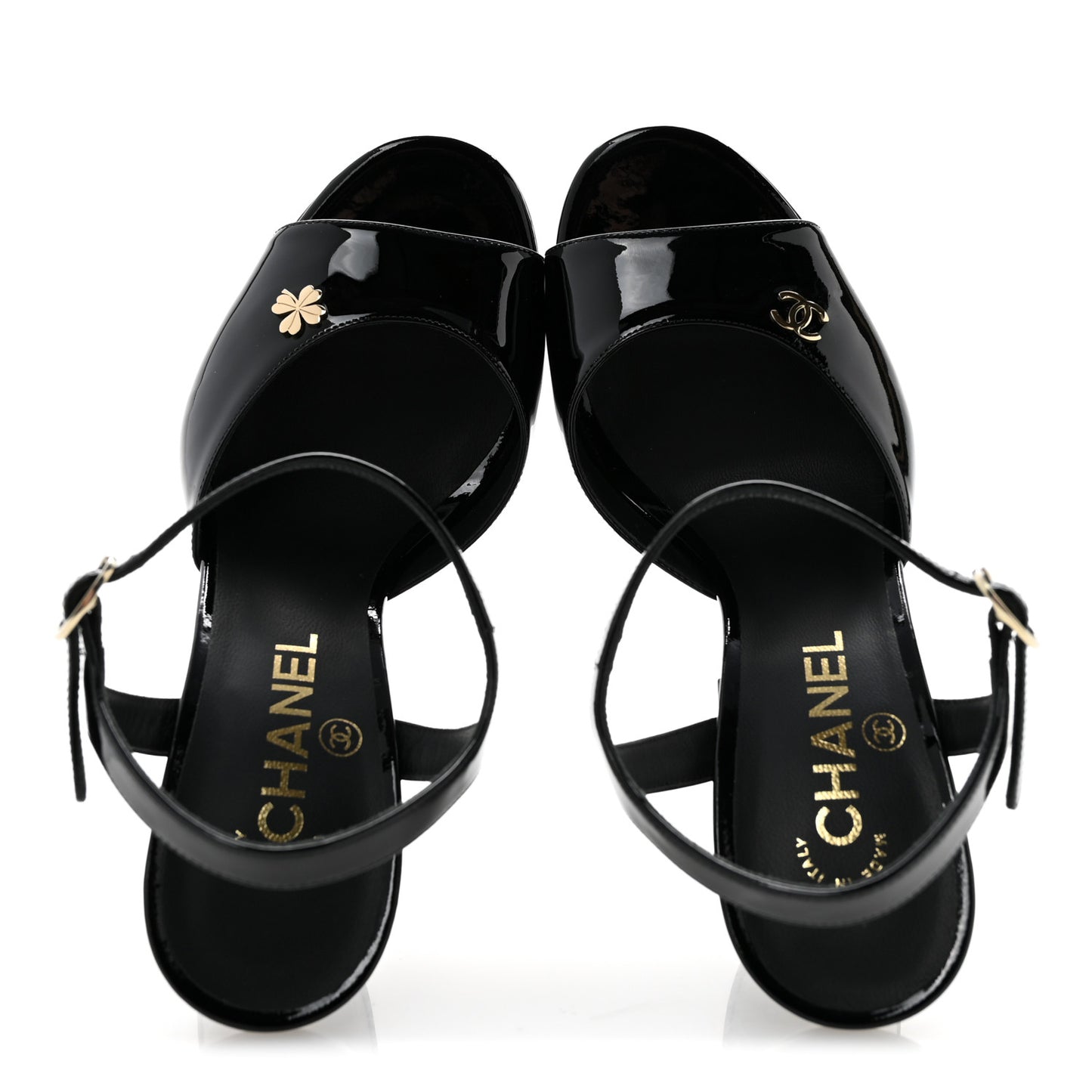 Patent Calfskin CC Clover Sandals 37.5 Black