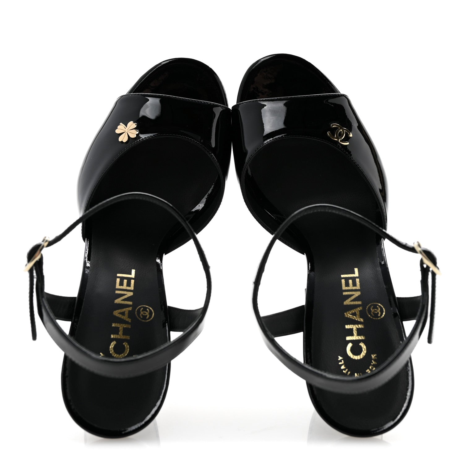 Chanel Patent Calfskin CC Clover Sandals 37.5 Black 2 of 10