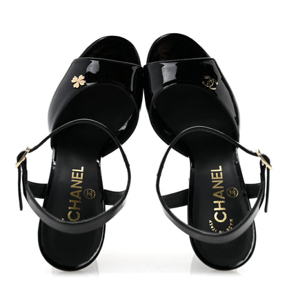 Chanel Patent Calfskin CC Clover Sandals 37.5 Black 2 of 10