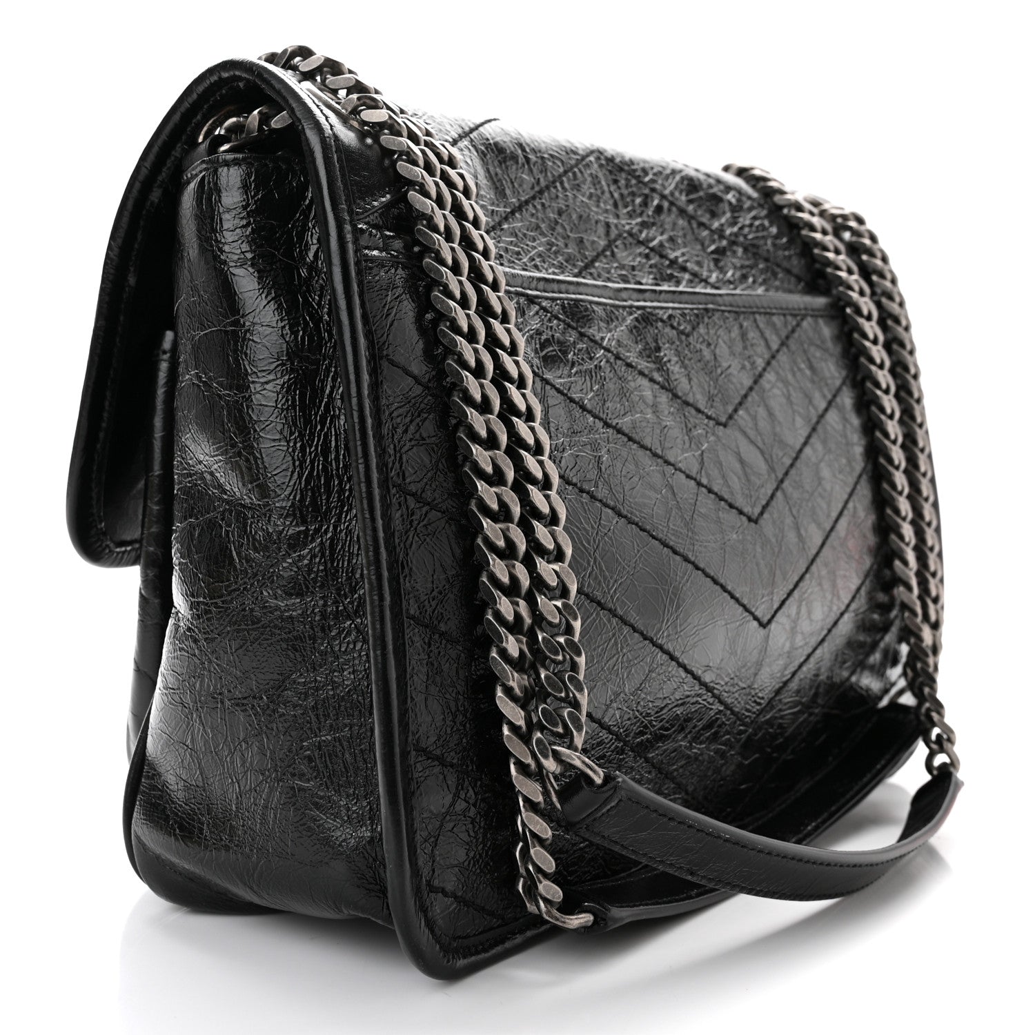 Saint Laurent Crinkled Calfskin Matelasse Monogram Medium Niki Chain Satchel Black 3 of 10