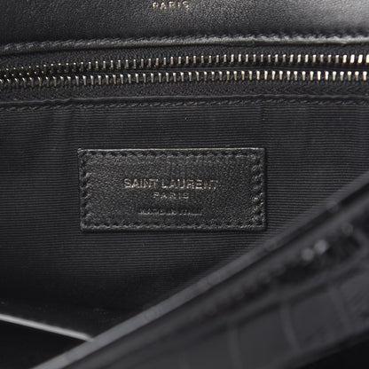 Saint Laurent Patent Crocodile Embossed Lambskin Monogram Medium Niki Chain Satchel Black 6 of 9