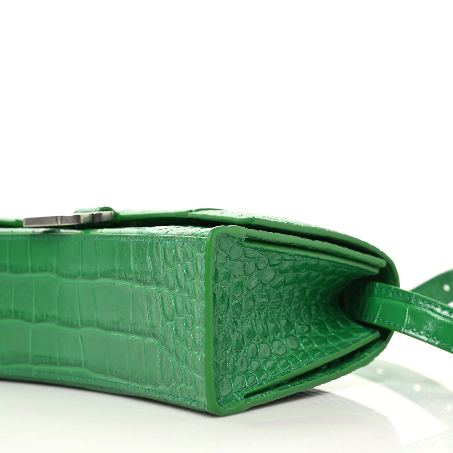 Shiny Calfskin Crocodile Embossed Small Hourglass Sling Shoulder Bag Leaf Green