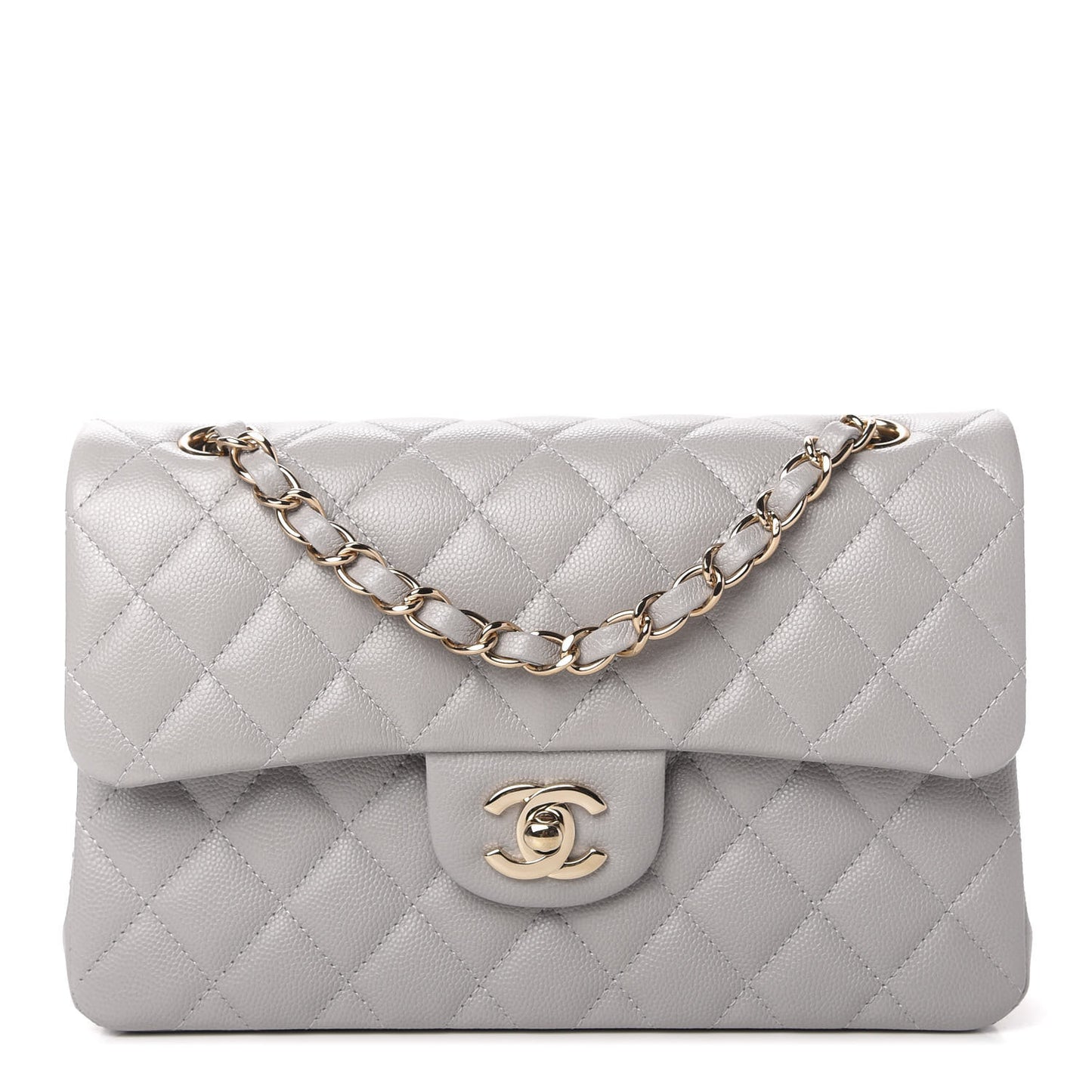 Caviar Quilted Small Double Flap Grey